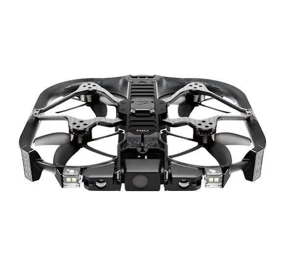 Black quadcopter drone with a camera and sensor payload
